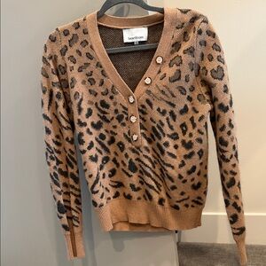 Heartloom V-Neck Animal Print Sweater - Tan and Black